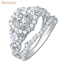 Load image into Gallery viewer, Newshe 2 Pcs Engagement Ring Set 925 Sterling Silver Wedding Rings For Women 1.5 Ct Halo Round Cut AAAAA CZ Jewelry