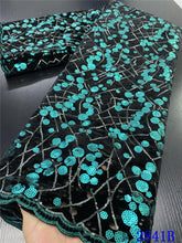 Load image into Gallery viewer, Blue Nigerian Velvet Lace Fabrics African Lace Fabric 2020 High Quality Lace With Sequins French Lace Fabric Sewing YA2841B-2