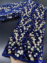 Load image into Gallery viewer, Blue Nigerian Velvet Lace Fabrics African Lace Fabric 2020 High Quality Lace With Sequins French Lace Fabric Sewing YA2841B-2