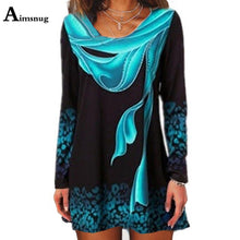 Load image into Gallery viewer, Plus size 4xl 5xl 2019 Women New summer Boho Print Blue Tops Long Sleeve Elasticity Female T-Shirt Casual Loose Ladies Tee Shirt