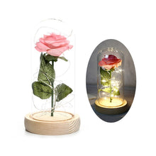 Load image into Gallery viewer, LED Rose in Glass Dome Eternal Rose Artificial Flowers for Home Wedding Valentine Gift Beauty and Beast In Glass Cover