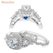 Load image into Gallery viewer, Newshe 2 Pcs Engagement Ring Set 925 Sterling Silver Wedding Rings For Women 1.5 Ct Halo Round Cut AAAAA CZ Jewelry