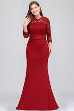 Load image into Gallery viewer, Fast SALE Xunbei Mermaid Evening Dress 2021 Elegant Burgundy Long Sleeve Formal Gown Lace Applique robe de soiree de mariage