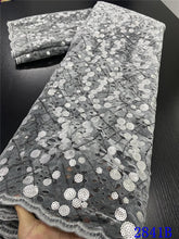 Load image into Gallery viewer, Blue Nigerian Velvet Lace Fabrics African Lace Fabric 2020 High Quality Lace With Sequins French Lace Fabric Sewing YA2841B-2