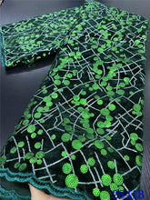 Load image into Gallery viewer, Blue Nigerian Velvet Lace Fabrics African Lace Fabric 2020 High Quality Lace With Sequins French Lace Fabric Sewing YA2841B-2