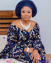 Load image into Gallery viewer, Blue Nigerian Velvet Lace Fabrics African Lace Fabric 2020 High Quality Lace With Sequins French Lace Fabric Sewing YA2841B-2