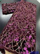Load image into Gallery viewer, Blue Nigerian Velvet Lace Fabrics African Lace Fabric 2020 High Quality Lace With Sequins French Lace Fabric Sewing YA2841B-2