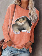 Load image into Gallery viewer, Women Autumn and Winter T-Shirts Long Sleeved Round Neck Cat Ptinting Shirts Casual Pullover Plus Size Ladies Tops