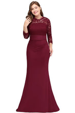 Load image into Gallery viewer, Fast SALE Xunbei Mermaid Evening Dress 2021 Elegant Burgundy Long Sleeve Formal Gown Lace Applique robe de soiree de mariage