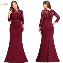 Load image into Gallery viewer, Fast SALE Xunbei Mermaid Evening Dress 2021 Elegant Burgundy Long Sleeve Formal Gown Lace Applique robe de soiree de mariage