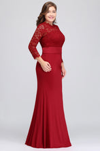 Load image into Gallery viewer, Fast SALE Xunbei Mermaid Evening Dress 2021 Elegant Burgundy Long Sleeve Formal Gown Lace Applique robe de soiree de mariage