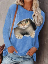 Load image into Gallery viewer, Women Autumn and Winter T-Shirts Long Sleeved Round Neck Cat Ptinting Shirts Casual Pullover Plus Size Ladies Tops