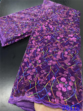 Load image into Gallery viewer, Blue Nigerian Velvet Lace Fabrics African Lace Fabric 2020 High Quality Lace With Sequins French Lace Fabric Sewing YA2841B-2