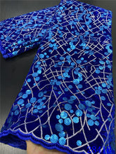 Load image into Gallery viewer, Blue Nigerian Velvet Lace Fabrics African Lace Fabric 2020 High Quality Lace With Sequins French Lace Fabric Sewing YA2841B-2