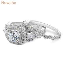 Load image into Gallery viewer, Newshe 2 Pcs Engagement Ring Set 925 Sterling Silver Wedding Rings For Women 1.5 Ct Halo Round Cut AAAAA CZ Jewelry
