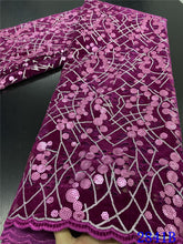 Load image into Gallery viewer, Blue Nigerian Velvet Lace Fabrics African Lace Fabric 2020 High Quality Lace With Sequins French Lace Fabric Sewing YA2841B-2