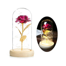 Load image into Gallery viewer, LED Rose in Glass Dome Eternal Rose Artificial Flowers for Home Wedding Valentine Gift Beauty and Beast In Glass Cover