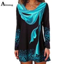 Load image into Gallery viewer, Plus size 4xl 5xl 2019 Women New summer Boho Print Blue Tops Long Sleeve Elasticity Female T-Shirt Casual Loose Ladies Tee Shirt