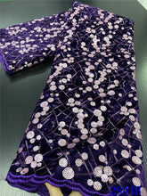 Load image into Gallery viewer, Blue Nigerian Velvet Lace Fabrics African Lace Fabric 2020 High Quality Lace With Sequins French Lace Fabric Sewing YA2841B-2