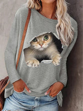 Load image into Gallery viewer, Women Autumn and Winter T-Shirts Long Sleeved Round Neck Cat Ptinting Shirts Casual Pullover Plus Size Ladies Tops