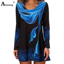 Load image into Gallery viewer, Plus size 4xl 5xl 2019 Women New summer Boho Print Blue Tops Long Sleeve Elasticity Female T-Shirt Casual Loose Ladies Tee Shirt